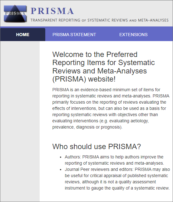 Preferred reporting items for systematic reviews and meta‐analyses